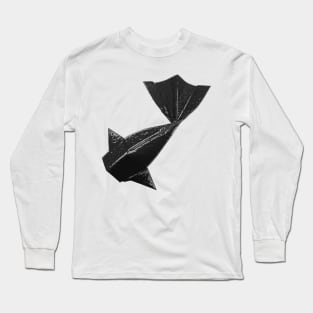 Schwarzes Origami Fisch Muster Long Sleeve T-Shirt